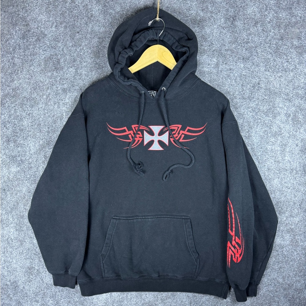 Vintage Y2K Top Heavy JNCO Style Tribal Cross Baggy Hoodie Sz M